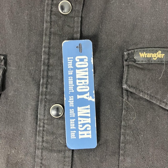 Wrangler Shirt Mens XL Black Denim Western Snap Long Sleeve Cowboy Workwear - Picture 4 of 8